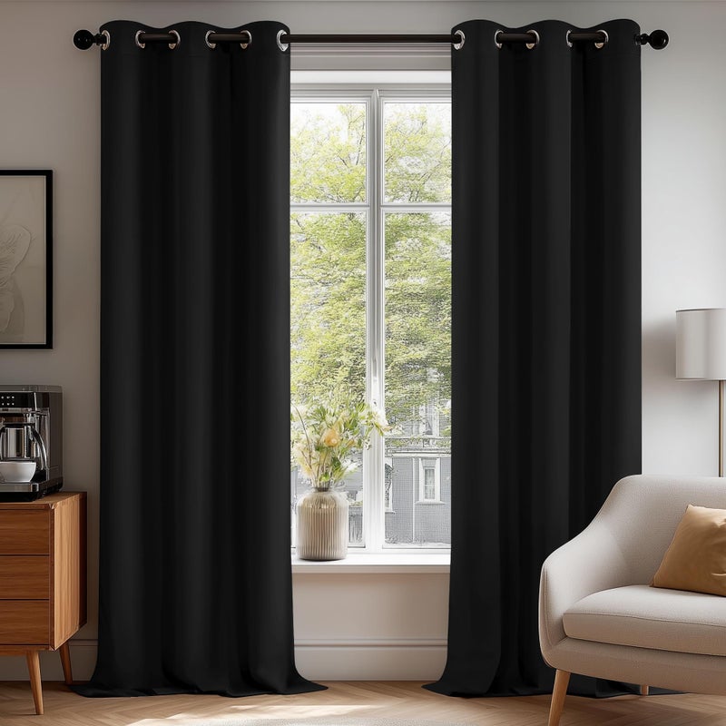 Deconovo Room Darkening Thermal Insulated Blackout Curtains 84 Inches Long for Bedroom, Black, 2 Panels Set, 42 Inch Wide - Image 1